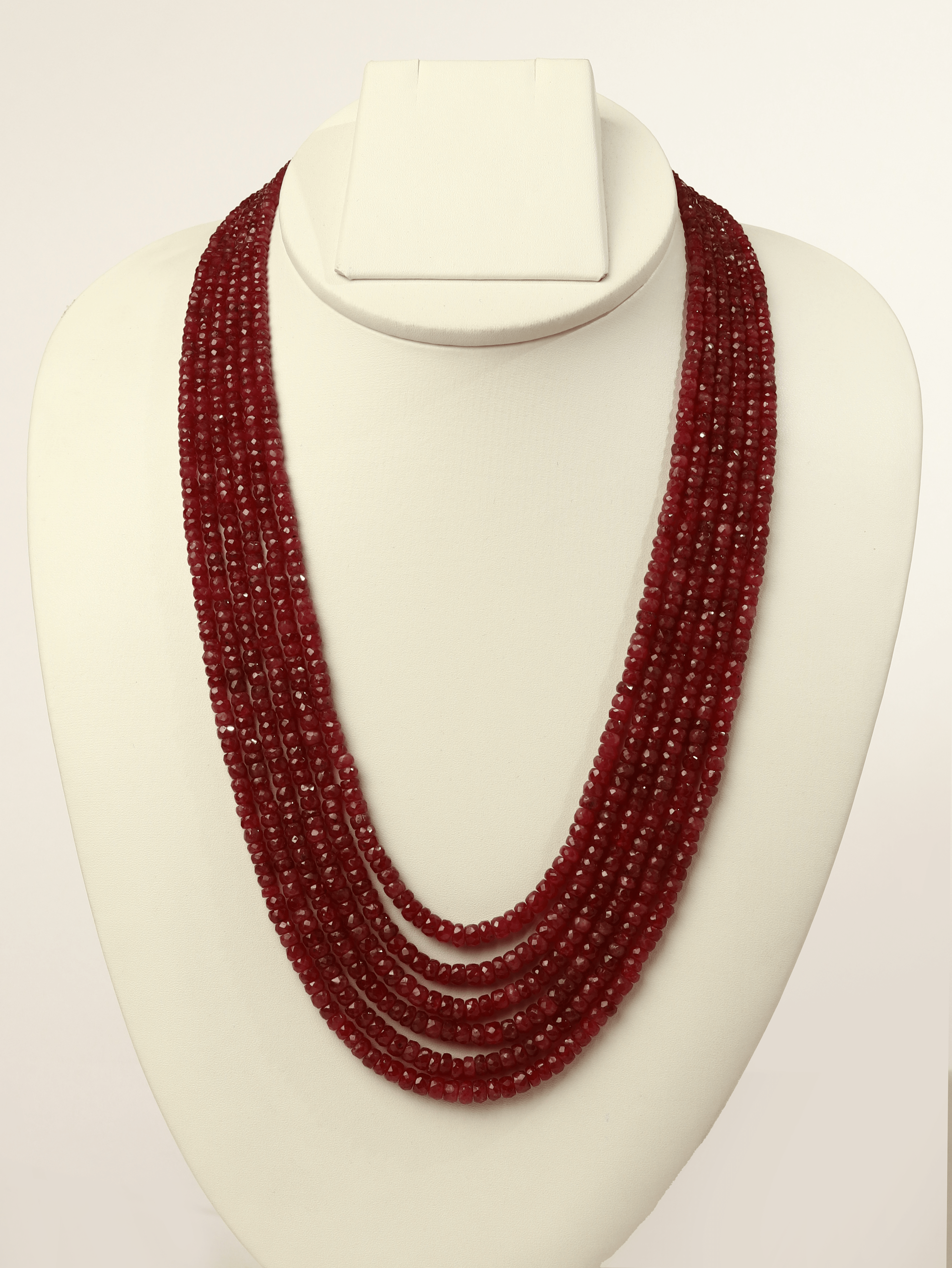 Multi-Strand Ruby Bead Necklace