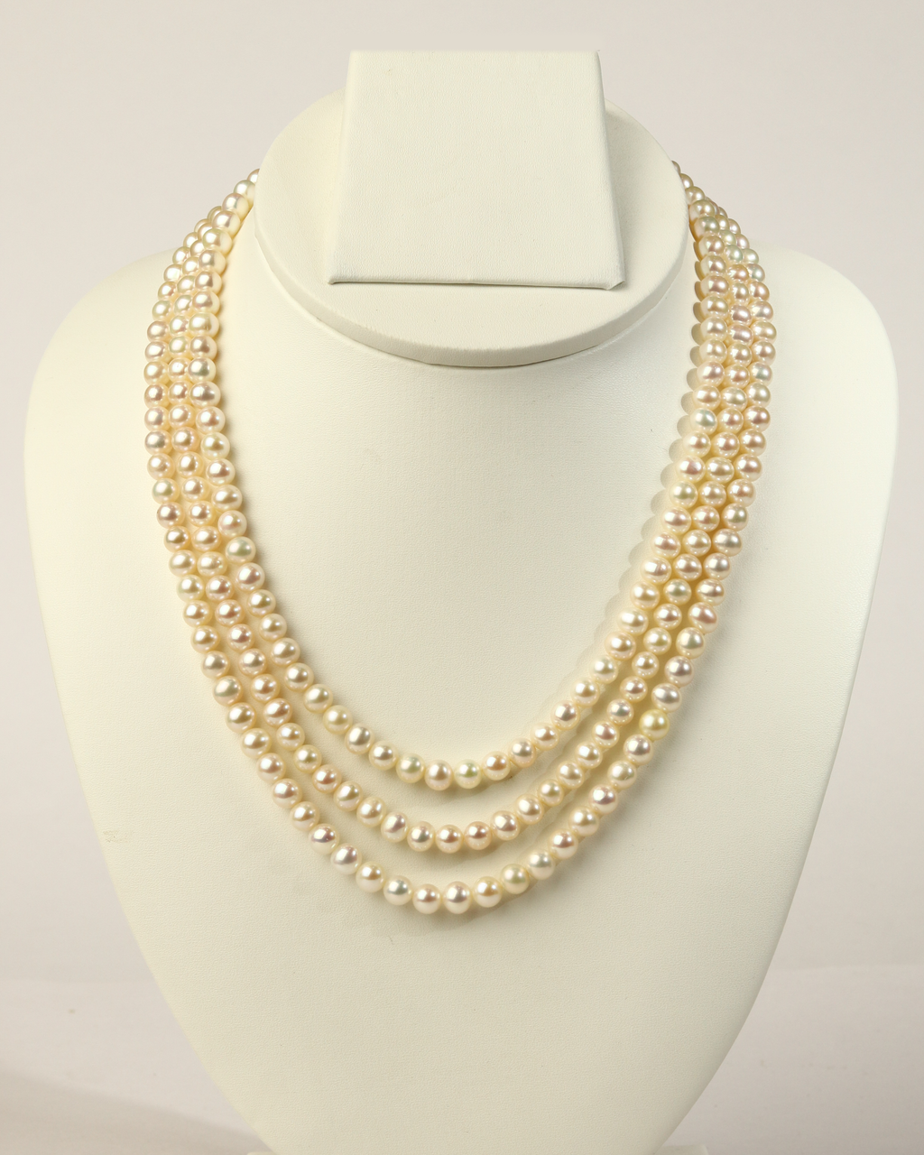 Timeless Three-Row Genuine Freshwater Pearl Necklace (17-inch Draped)