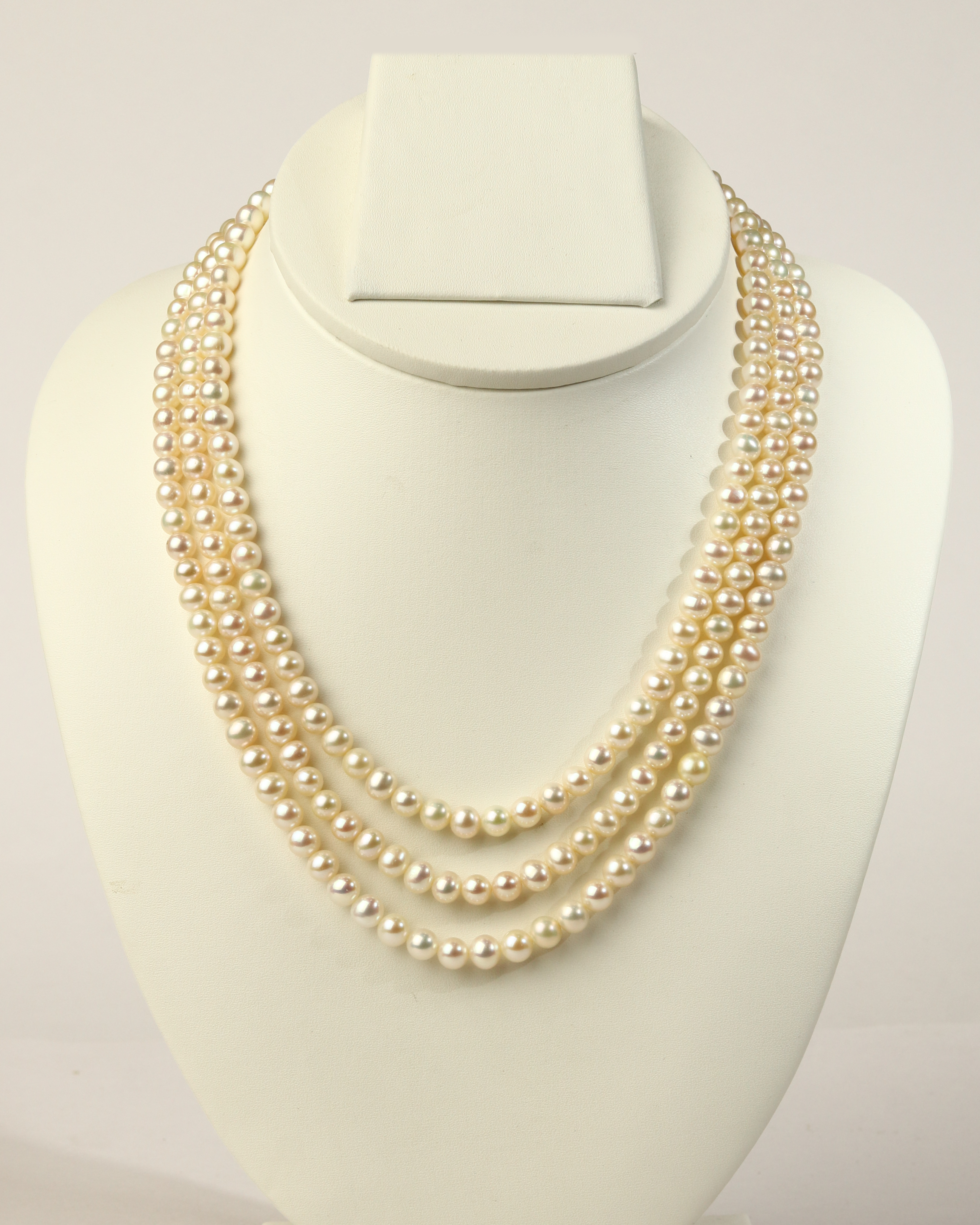 Timeless Three-Row Genuine Freshwater Pearl Necklace (17-inch Draped)