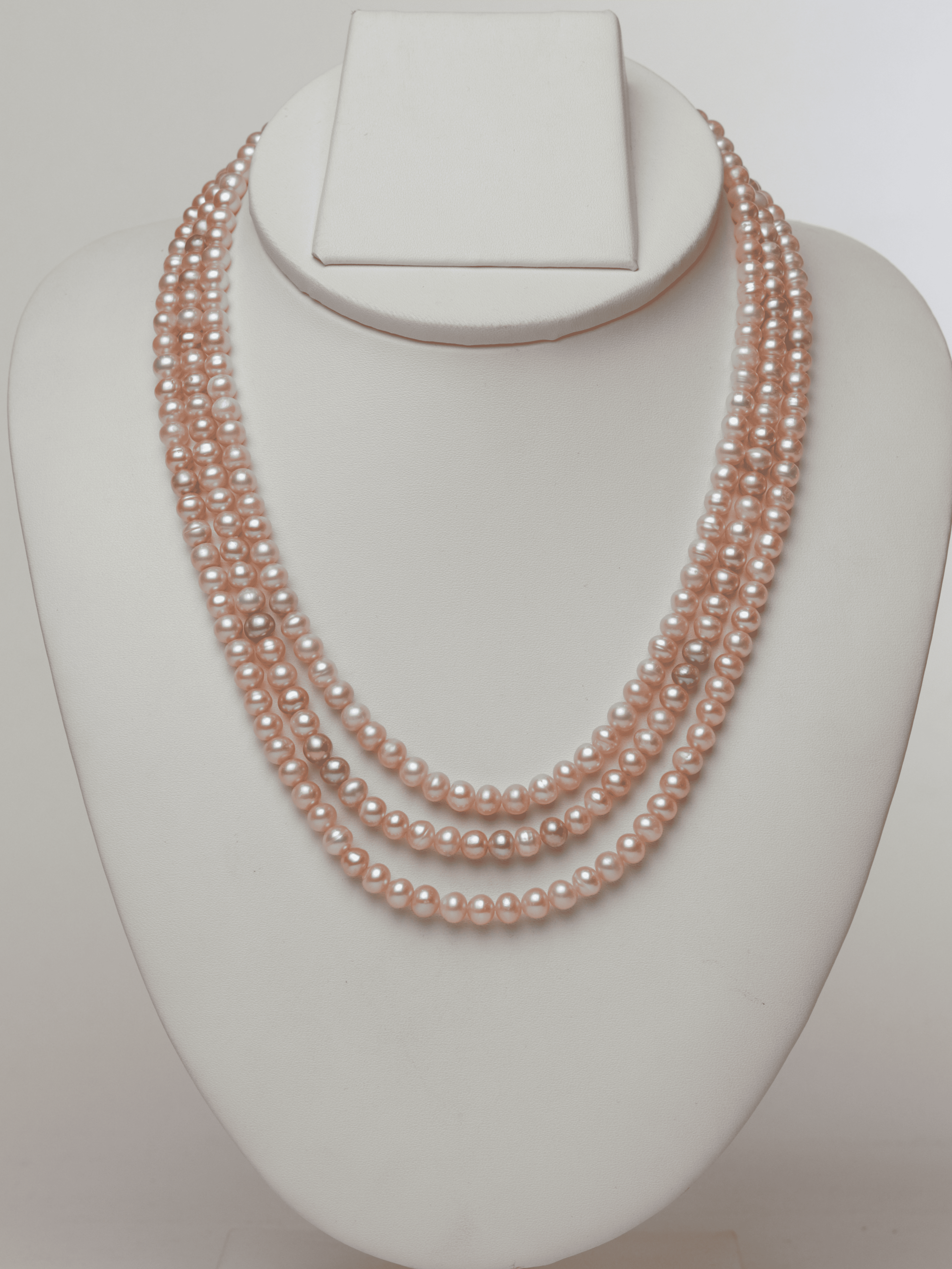 Luminous Triple-Row Genuine Pink Freshwater Pearl Necklace