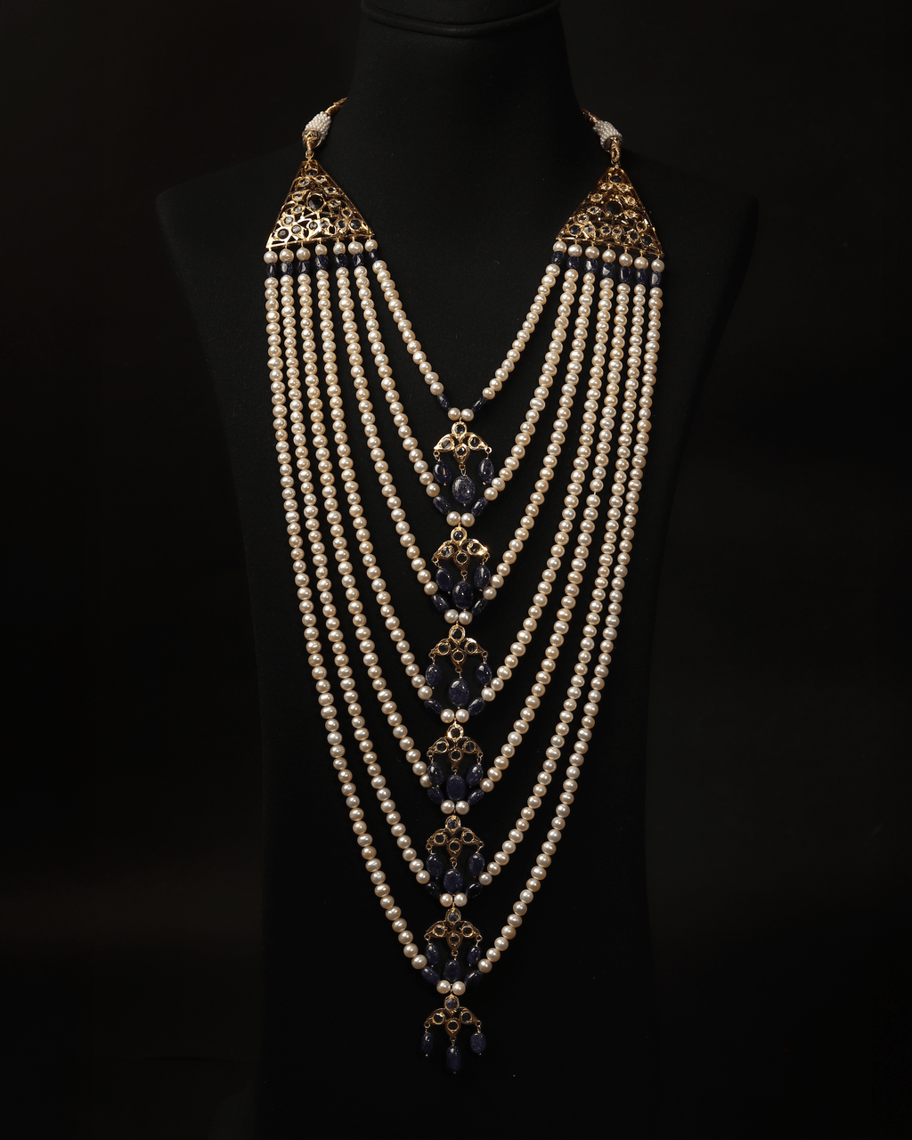 Nizami Royal Sath Lada Necklace – Handcrafted Pearls & Blue Sapphires