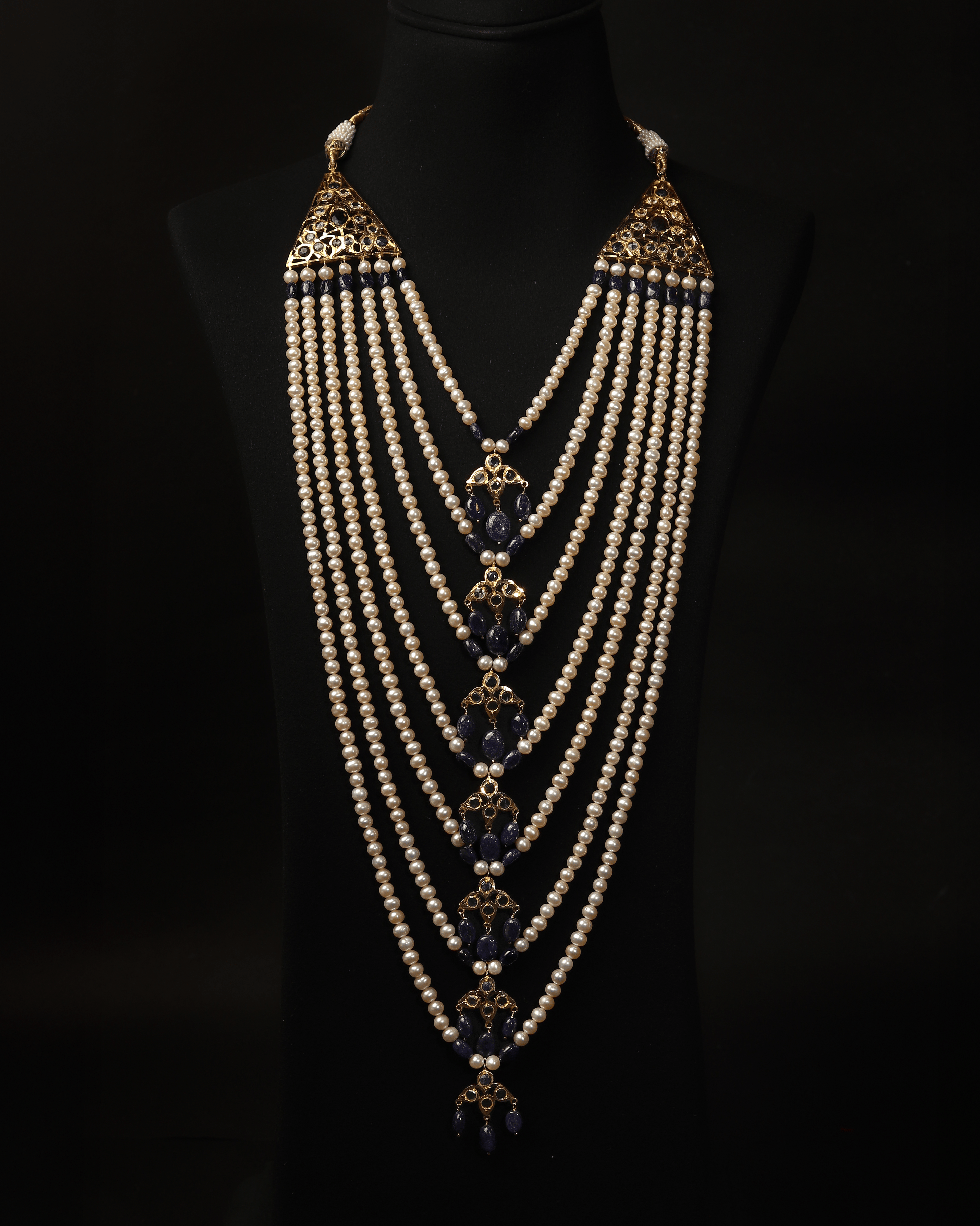 Nizami Royal Sath Lada Necklace – Handcrafted Pearls & Blue Sapphires