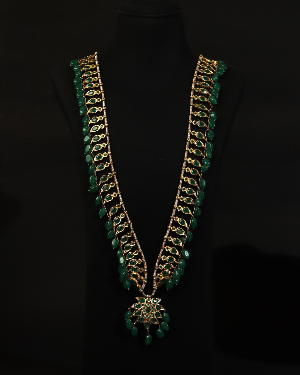 Green  Onyx Emerald Pathani Haar – Traditional Nizami Necklace