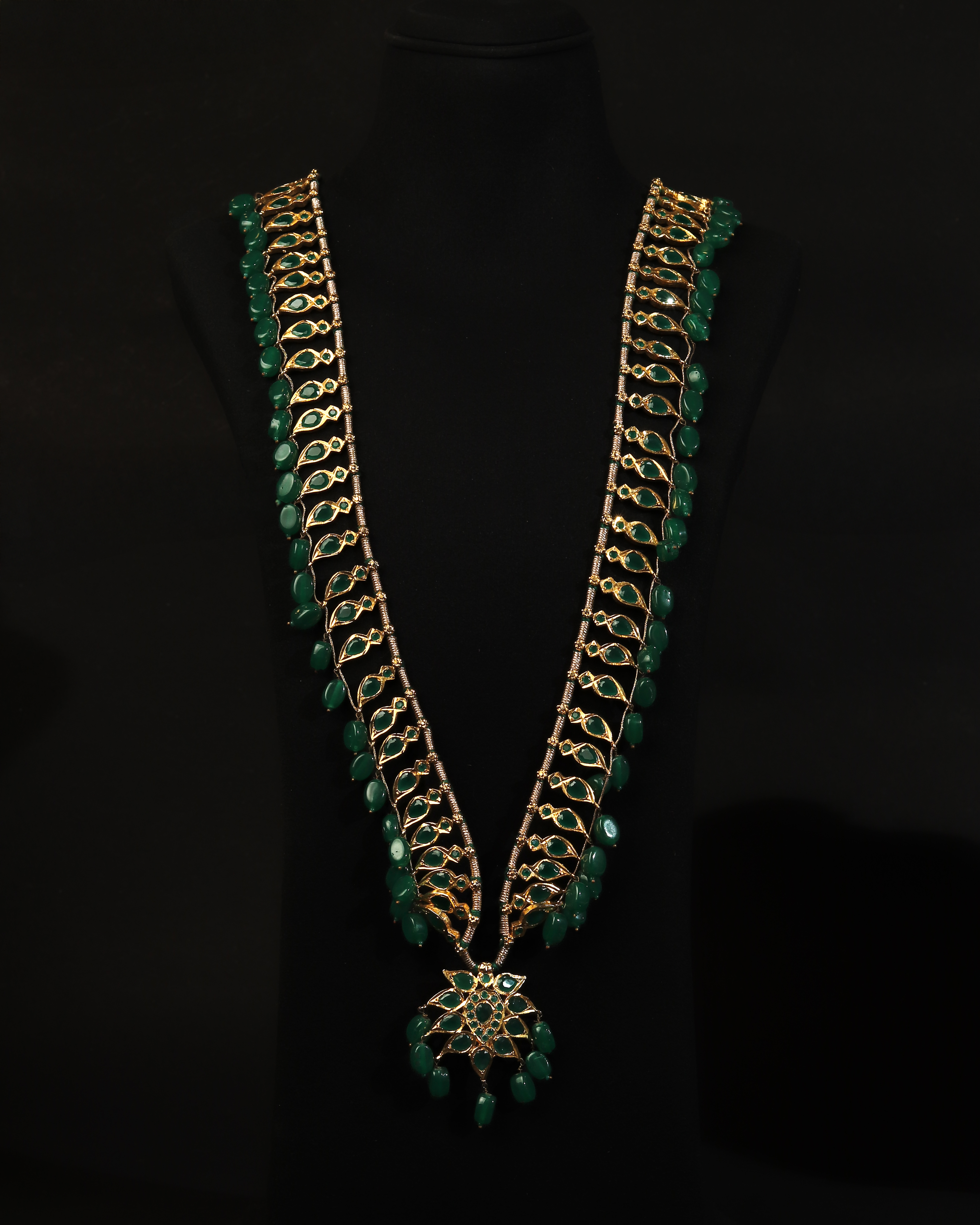 Green  Onyx Emerald Pathani Haar – Traditional Nizami Necklace