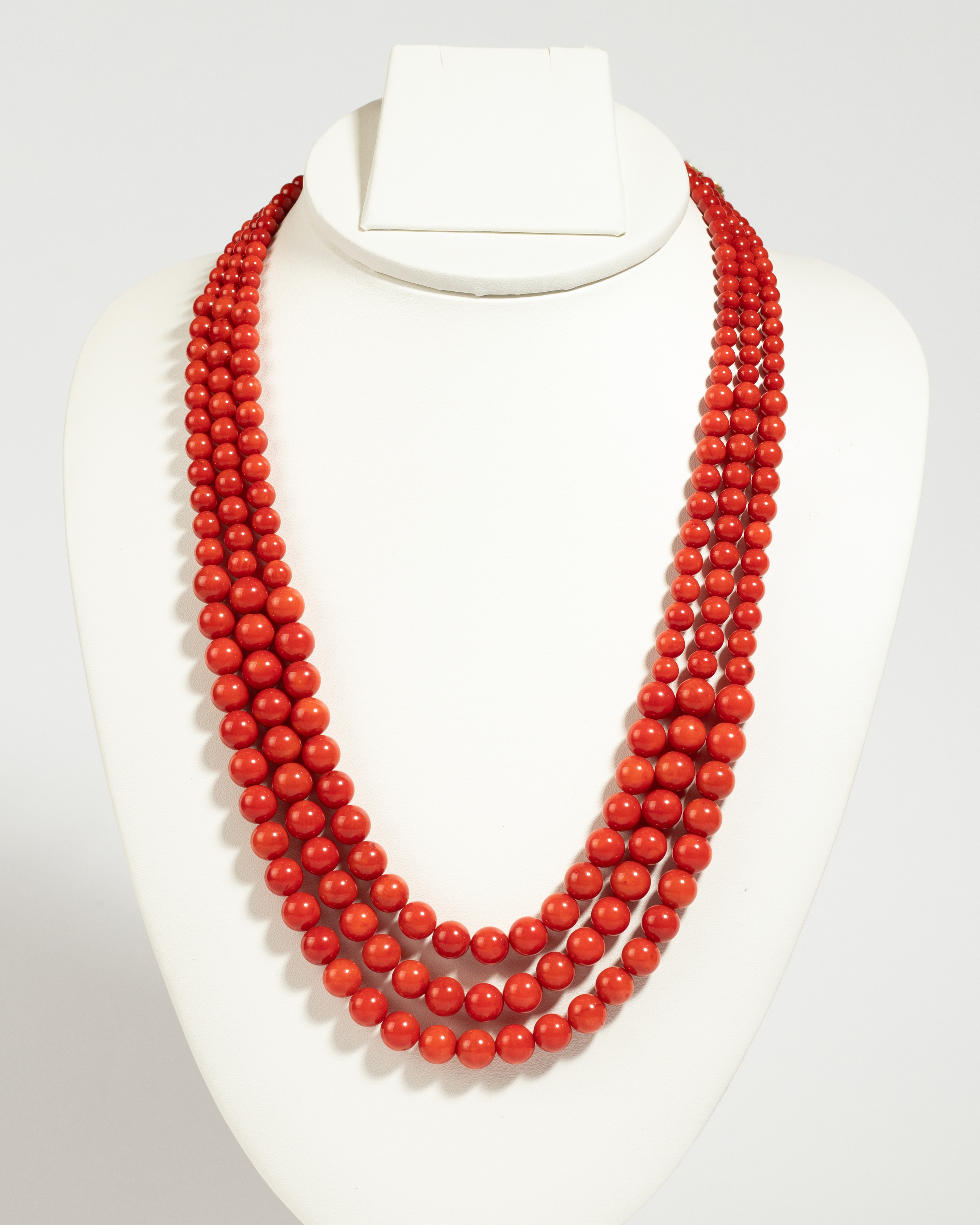 Graduated Three-Strand Coral Necklace