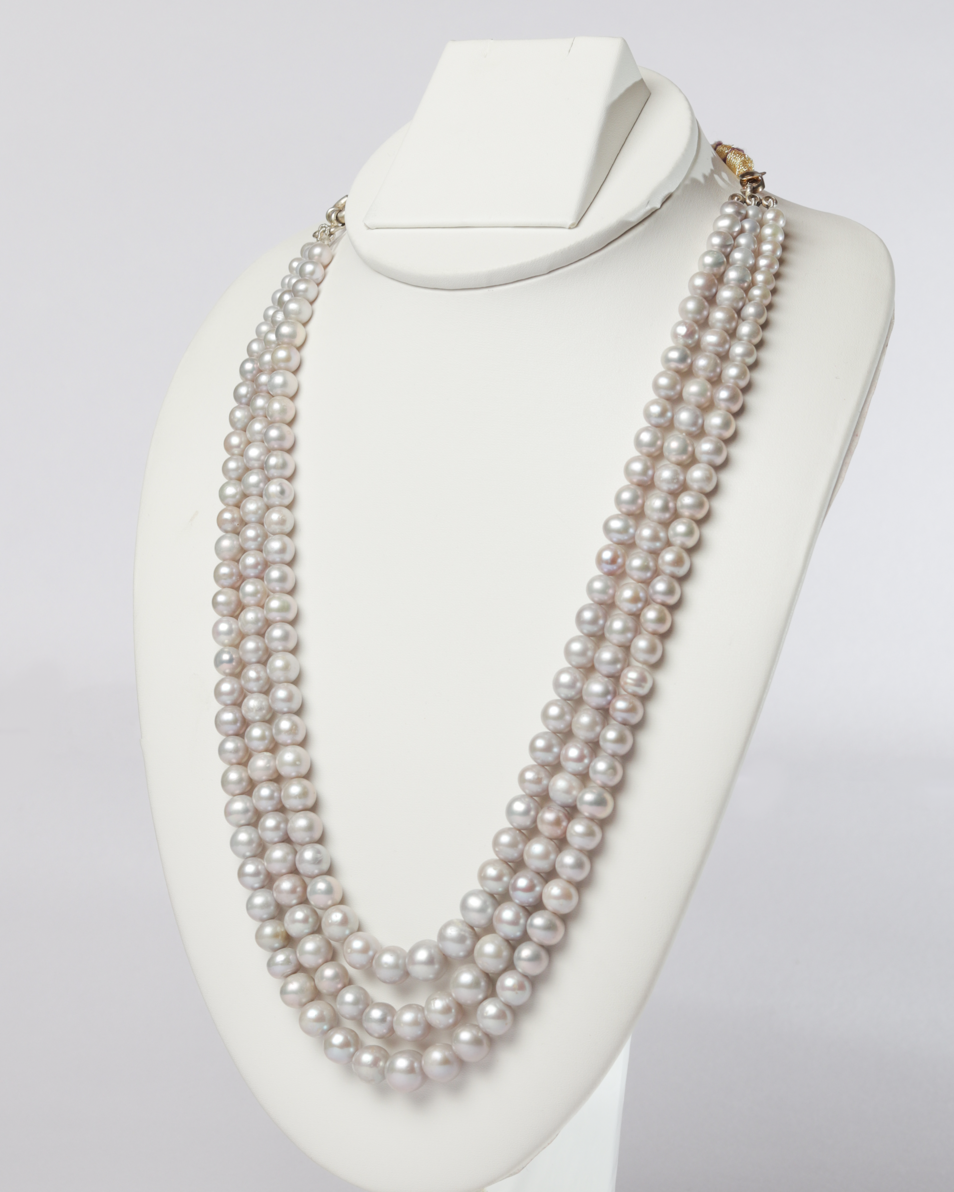Three Strand Gray Pearl Necklace