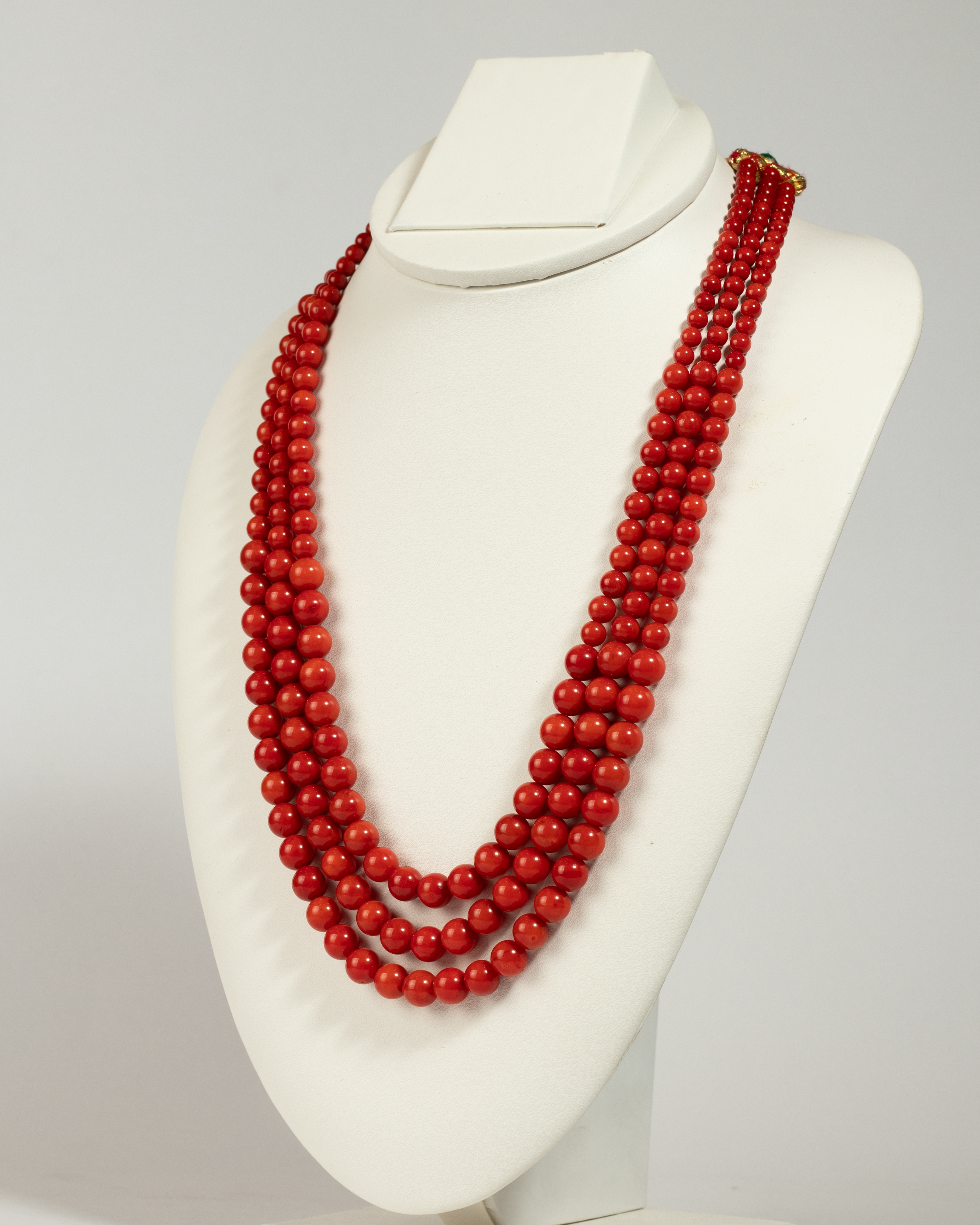 Vibrant Triple-Strand Natural Red Coral (Moonga) Graduated Necklace