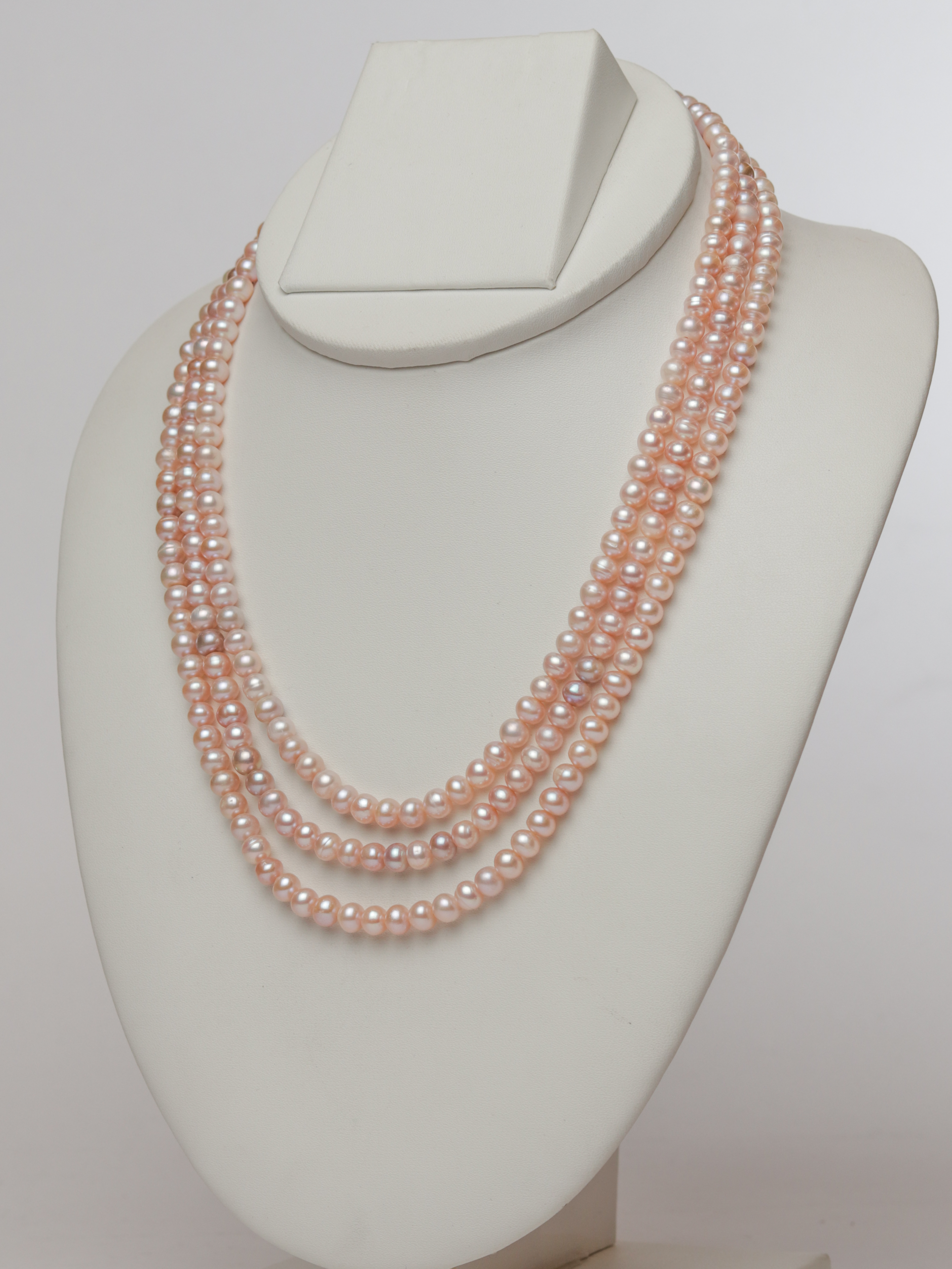 Luminous Triple-Row Genuine Pink Freshwater Pearl Necklace