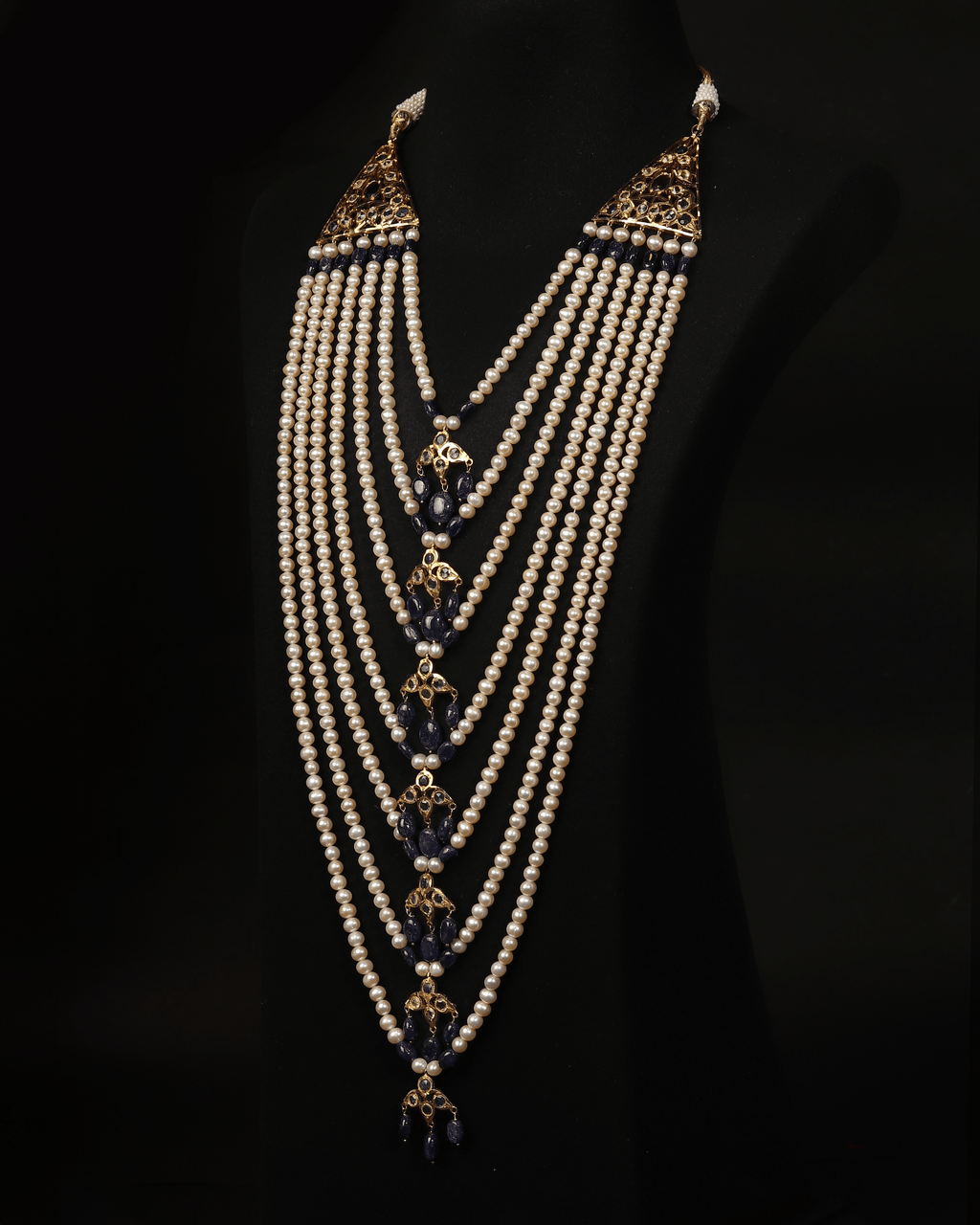Nizami Royal Sath Lada Necklace – Handcrafted Pearls & Blue Sapphires