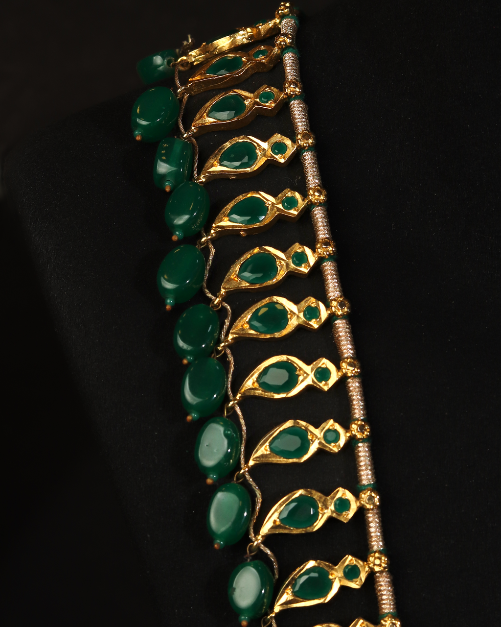 Green  Onyx Emerald Pathani Haar – Traditional Nizami Necklace