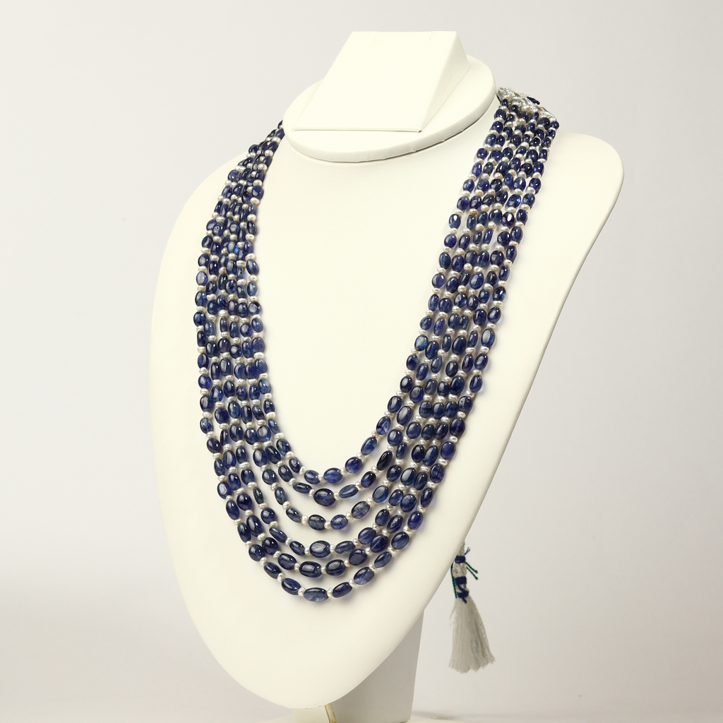 Blue Sapphire with Pearls Multi-Strand Necklace