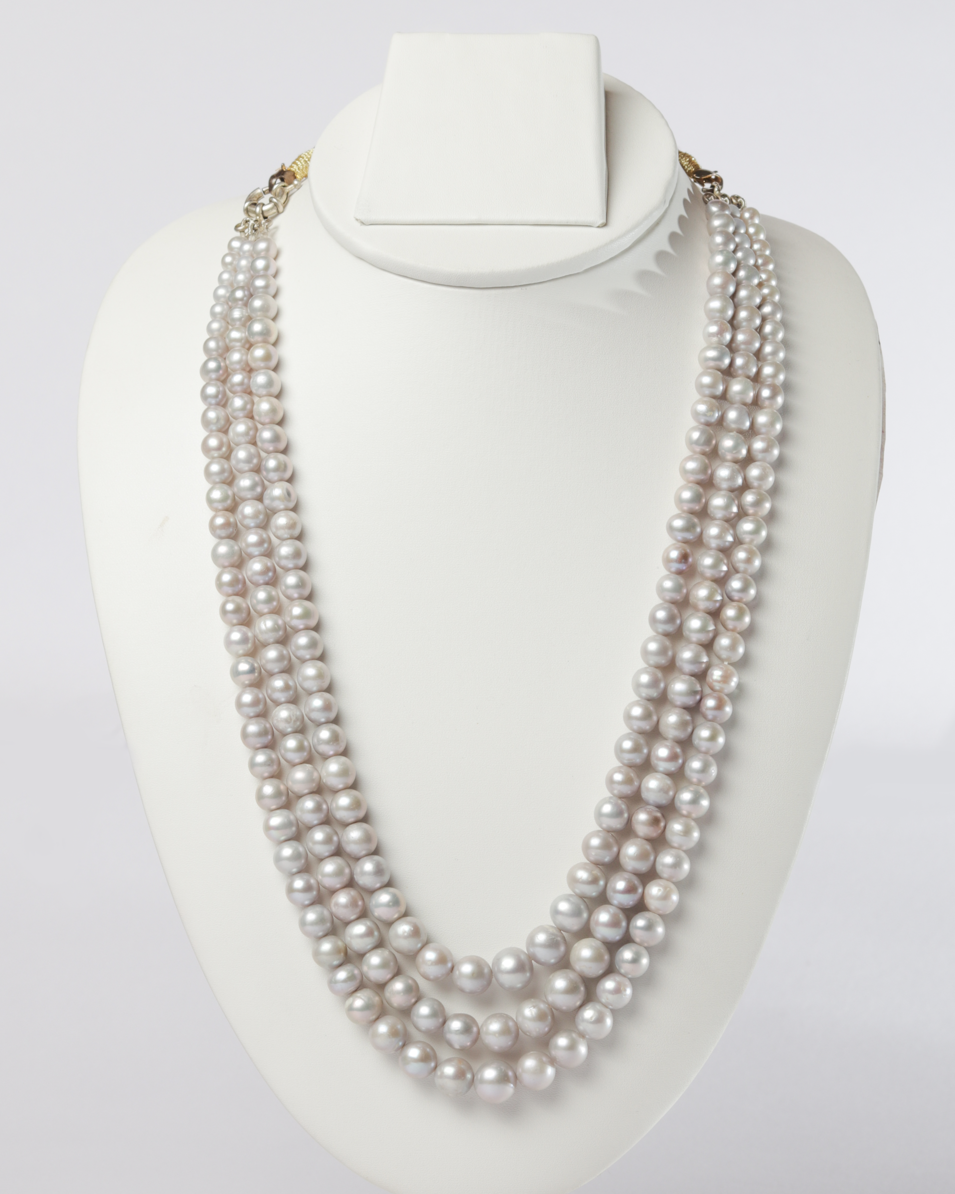 Three Strand Gray Pearl Necklace