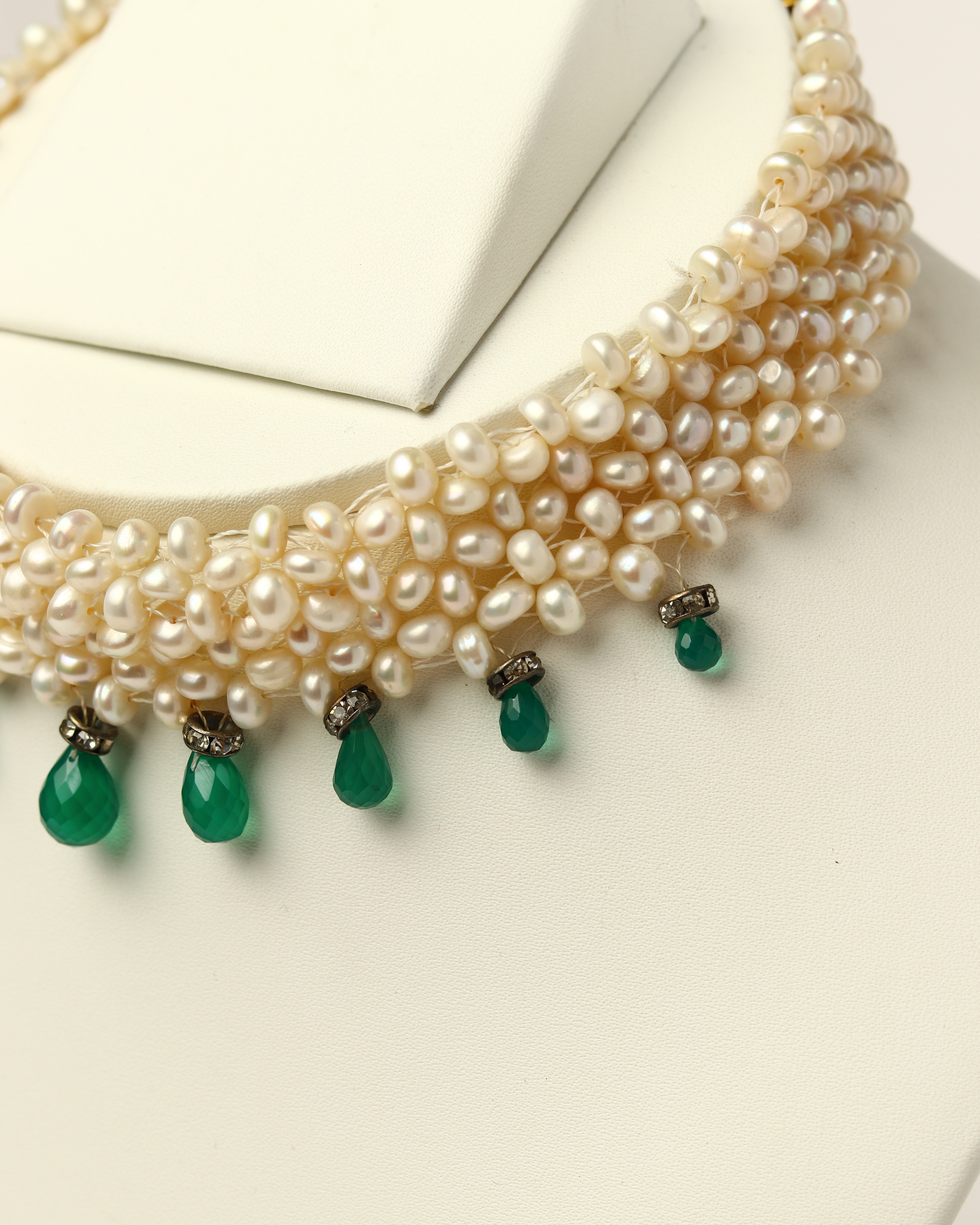 Pearl & Green Gemstone Choker Set