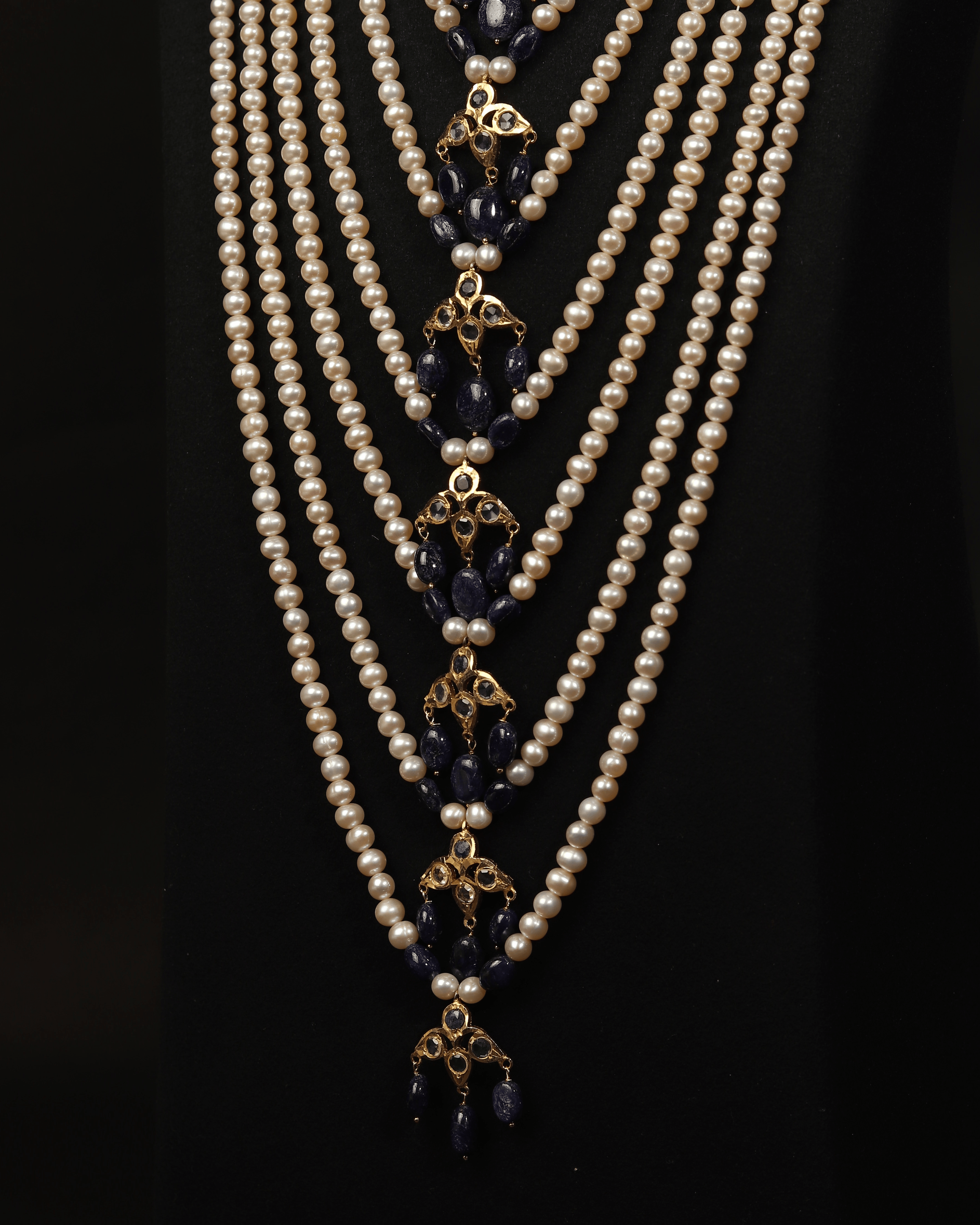Nizami Royal Sath Lada Necklace – Handcrafted Pearls & Blue Sapphires