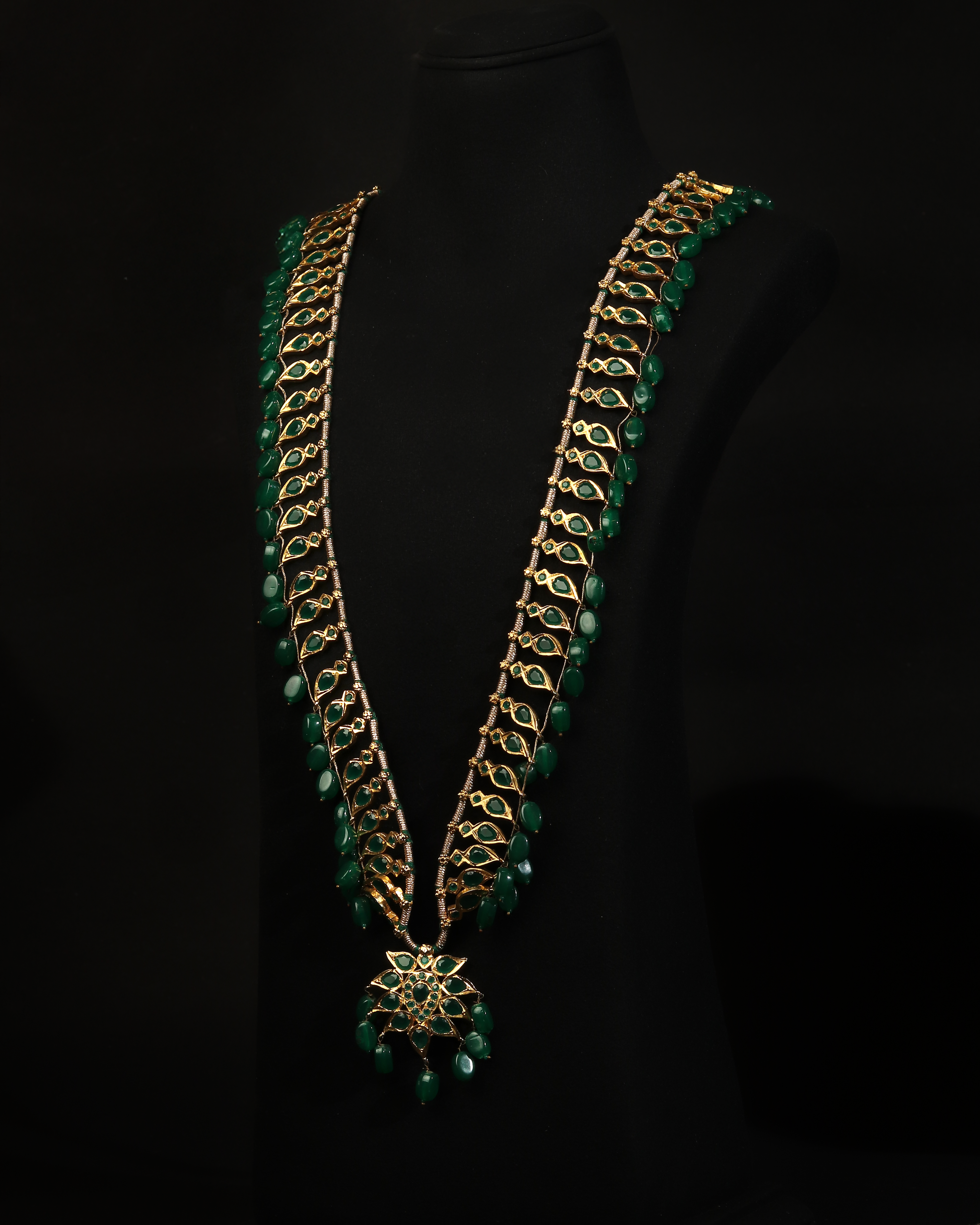 Green  Onyx Emerald Pathani Haar – Traditional Nizami Necklace