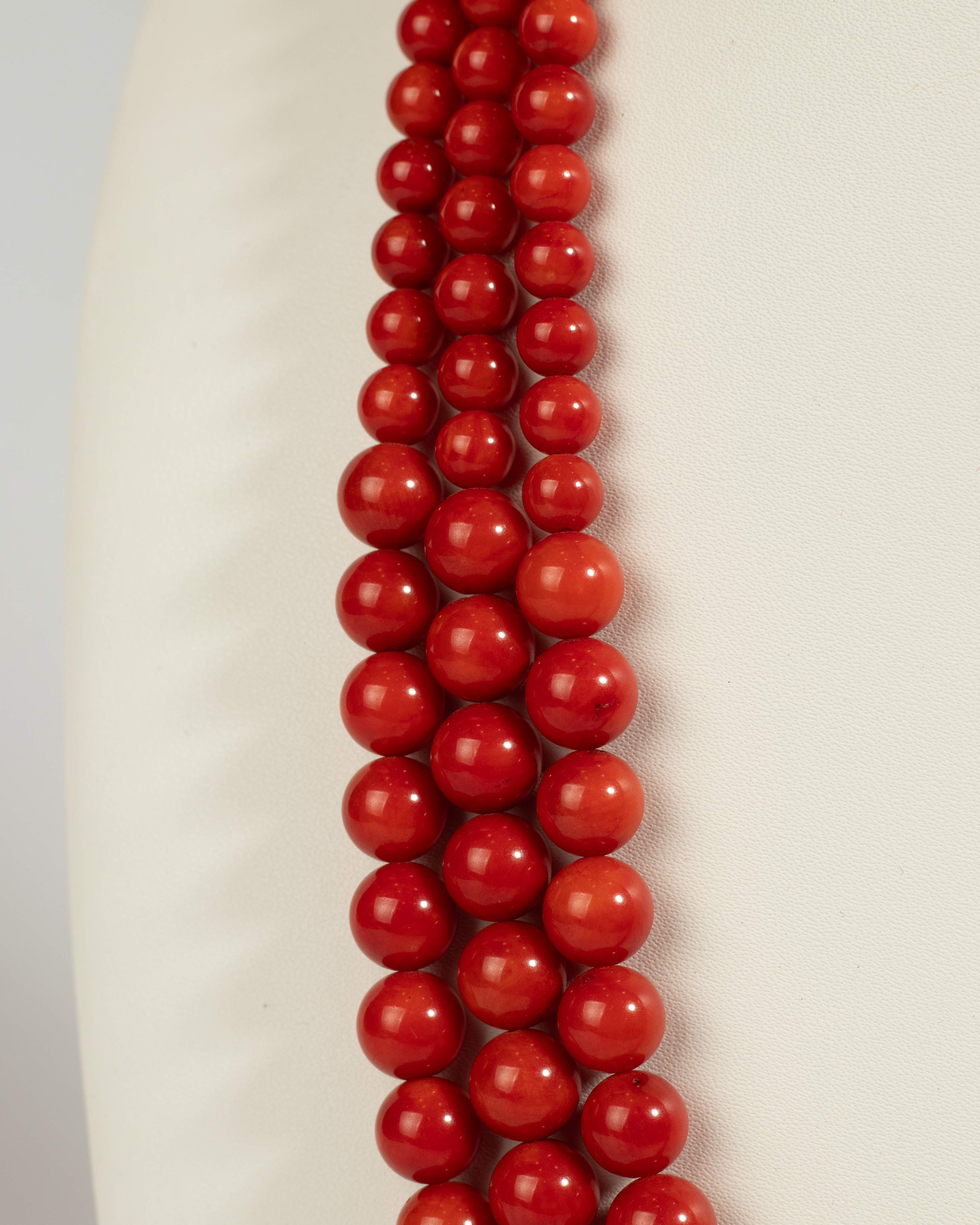 Vibrant Triple-Strand Natural Red Coral (Moonga) Graduated Necklace