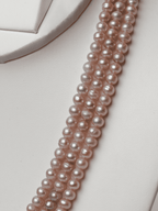 Luminous Triple-Row Genuine Pink Freshwater Pearl Necklace