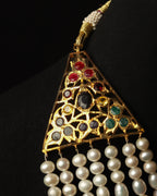 Authentic Nizami Satlada Necklace (Rani Haar) – Multi-Layered Pearl & Raw Mint Emerald Bridal Jewellery