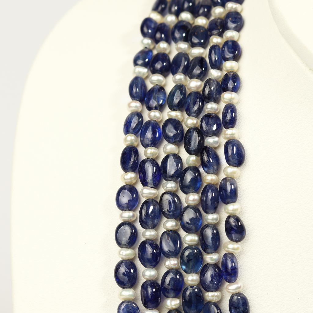 Blue Sapphire with Pearls Multi-Strand Necklace