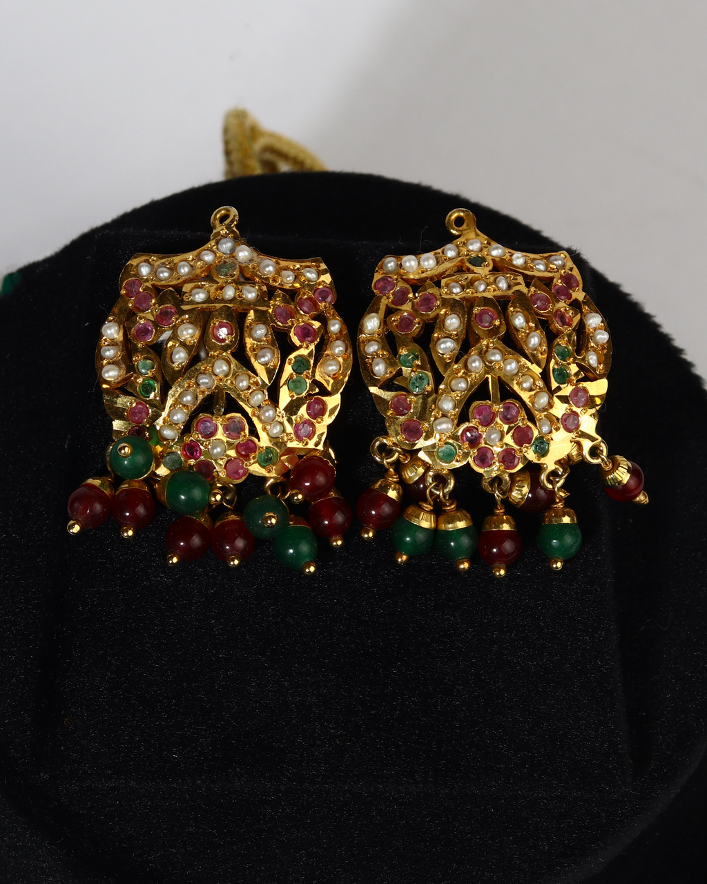 Heirloom Jadau Choker Set: Natural Ruby, Emerald & Freshwater Pearl (Gold Plated)