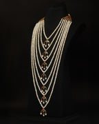 Authentic Nizami Satlada Necklace (Rani Haar) – Multi-Layered Pearl & Raw Mint Emerald Bridal Jewellery