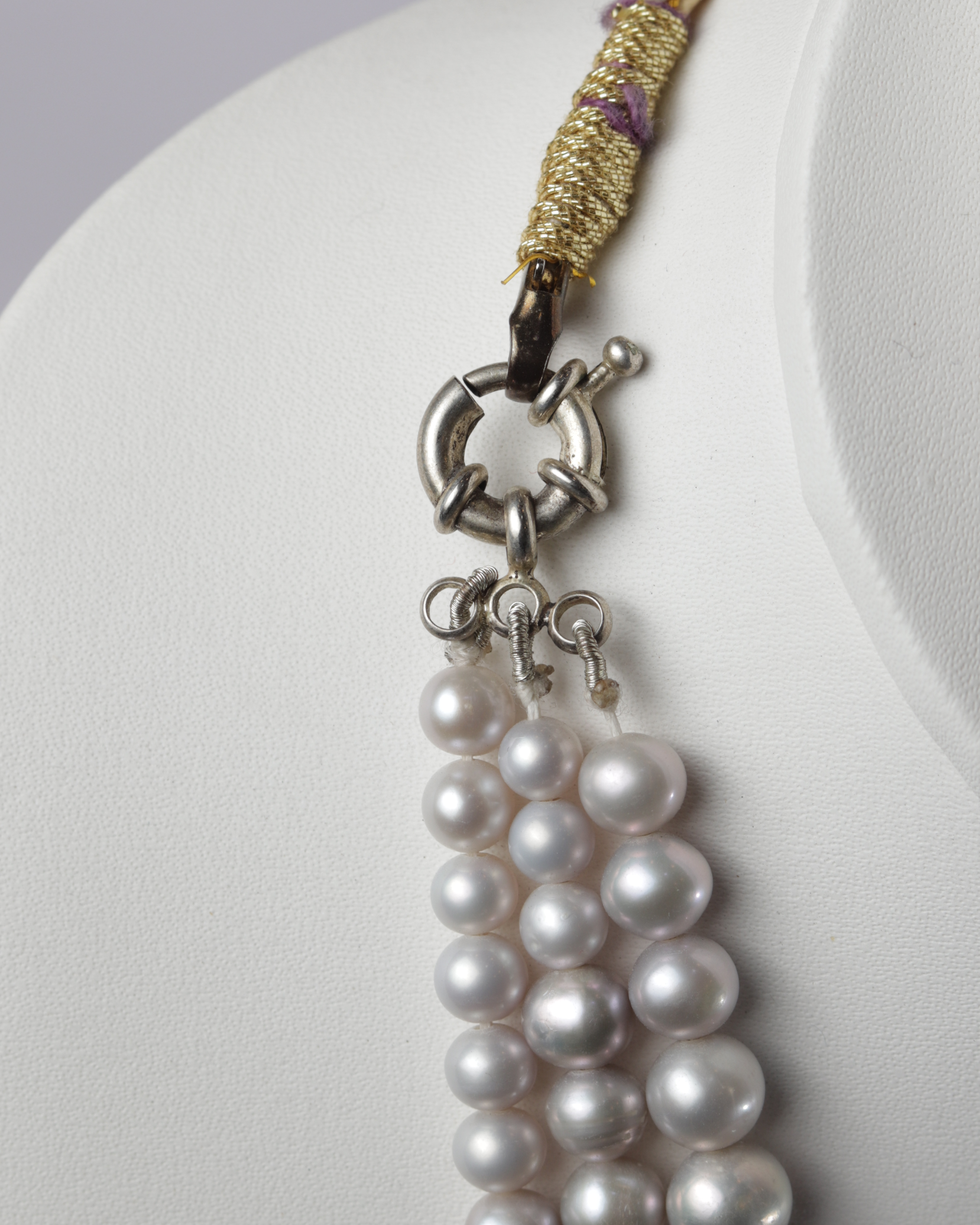 Three Strand Gray Pearl Necklace