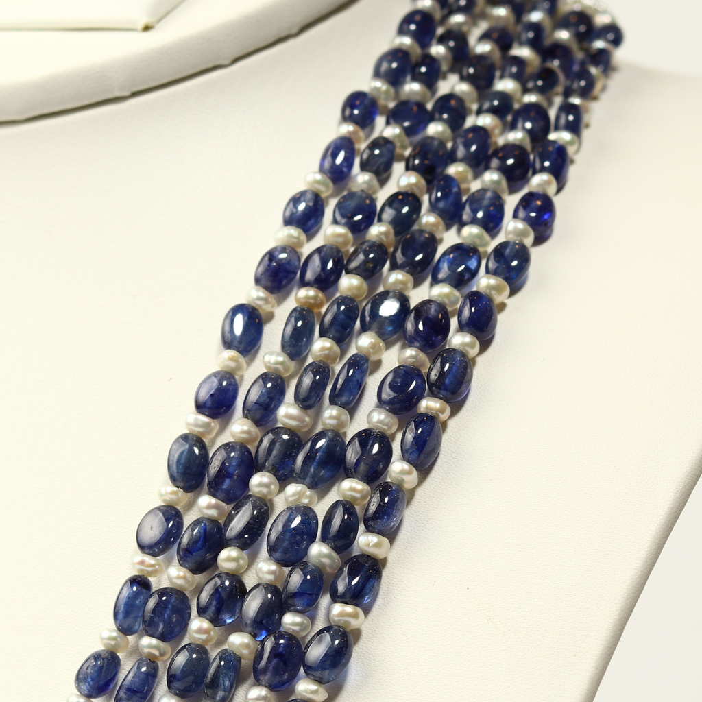 Blue Sapphire with Pearls Multi-Strand Necklace