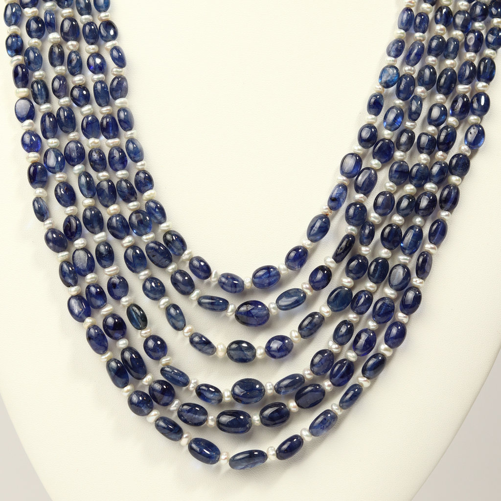 Blue Sapphire with Pearls Multi-Strand Necklace