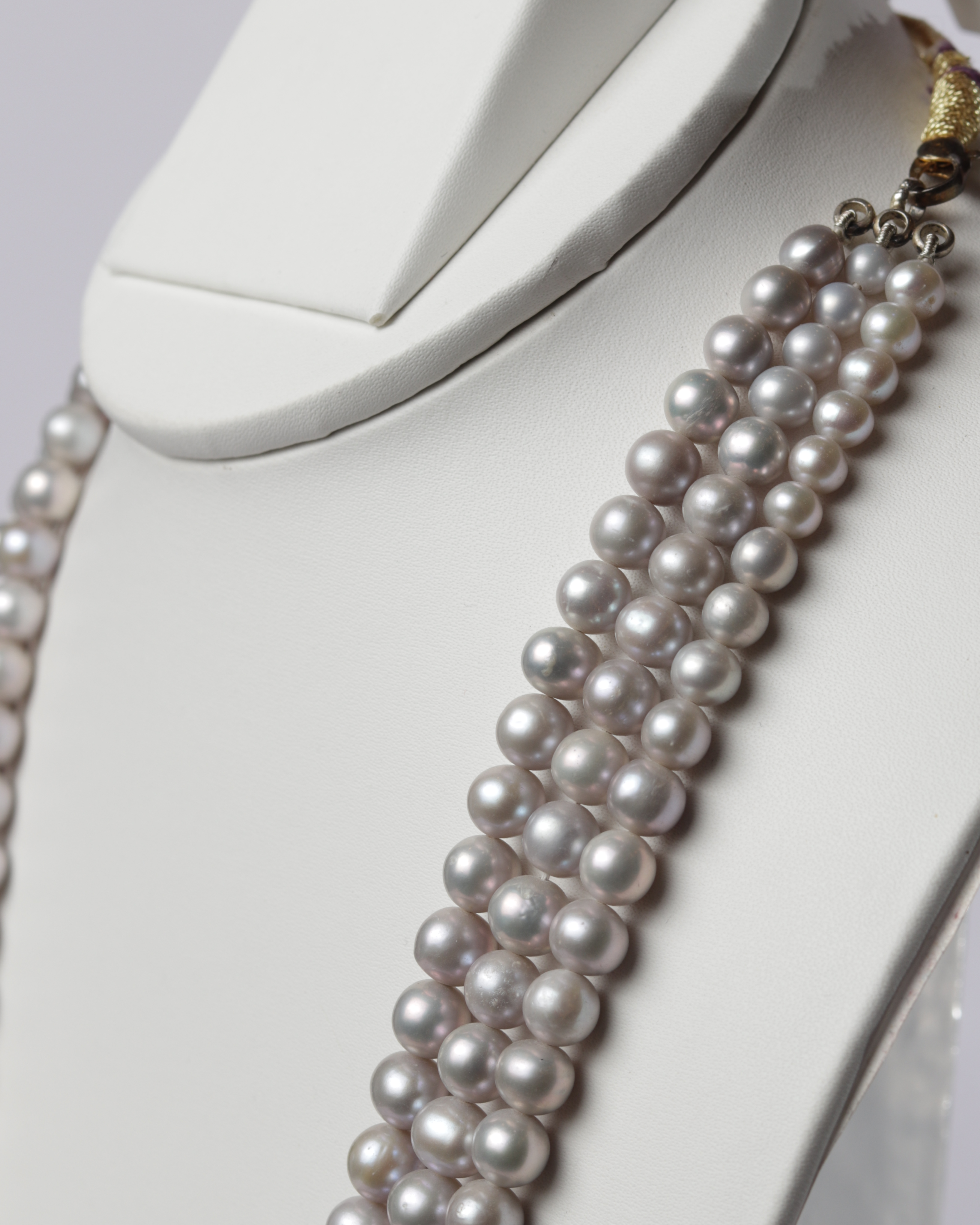 Three Strand Gray Pearl Necklace