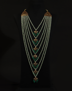 Regal Byrl Emerald 7 Lada Necklace & Earring Set – Traditional Pearl & Bright Green Emerald Nizami Jewellery