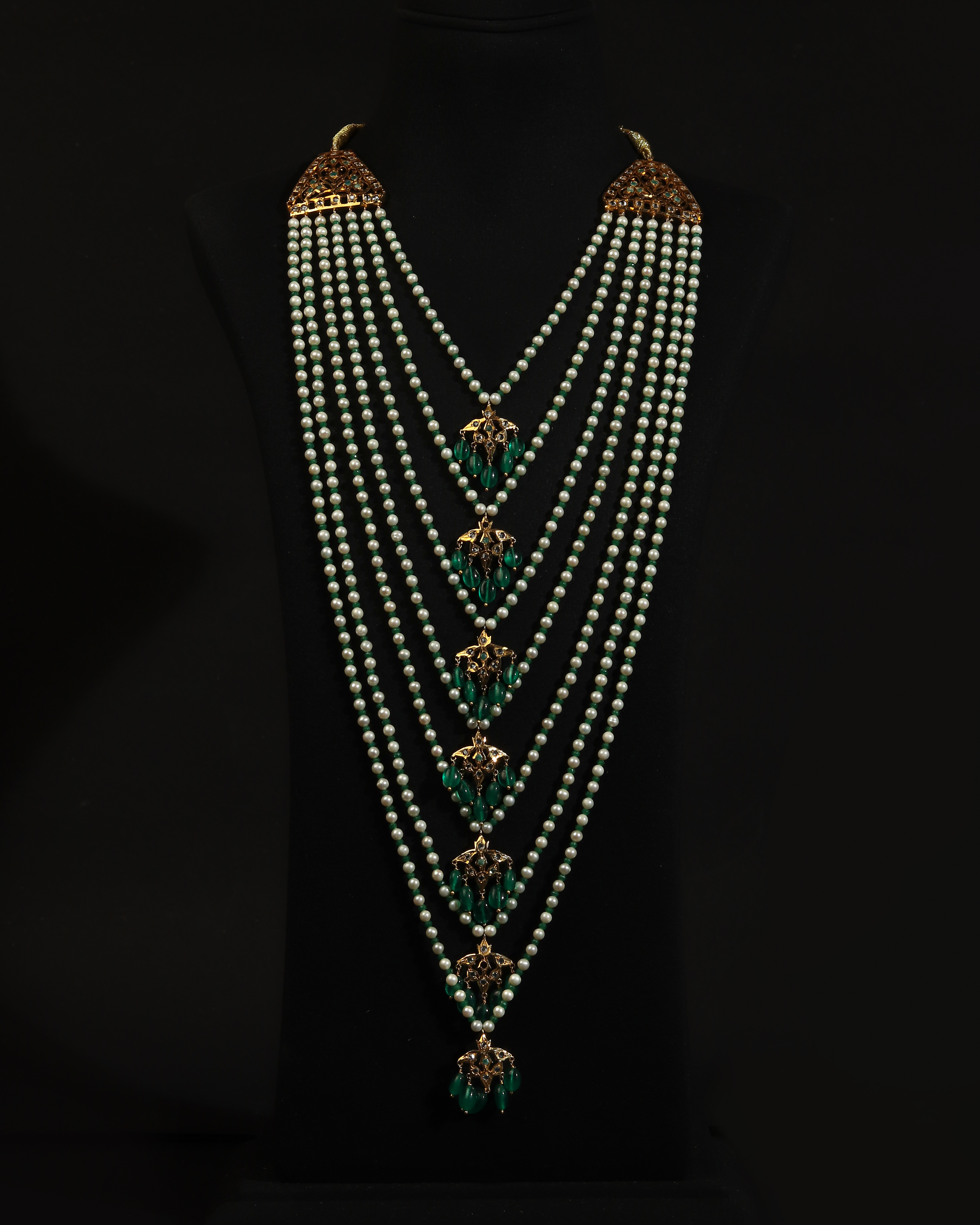 Regal Byrl Emerald 7 Lada Necklace & Earring Set – Traditional Pearl & Bright Green Emerald Nizami Jewellery