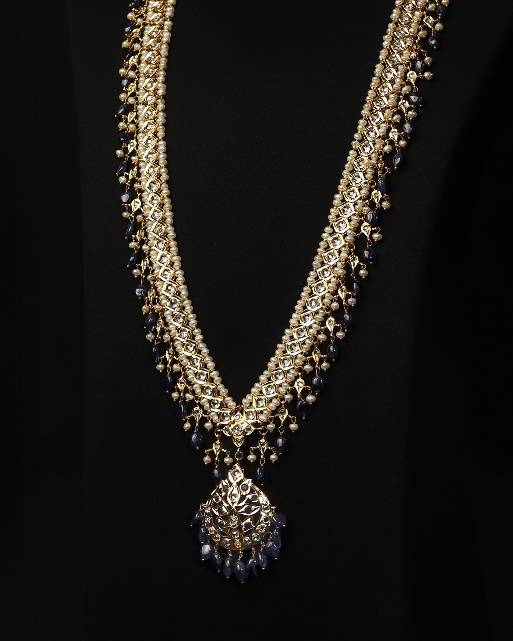 Bindi Haar – Nizami Royal Kundan Necklace Set with Blue Sapphires & Pearls
