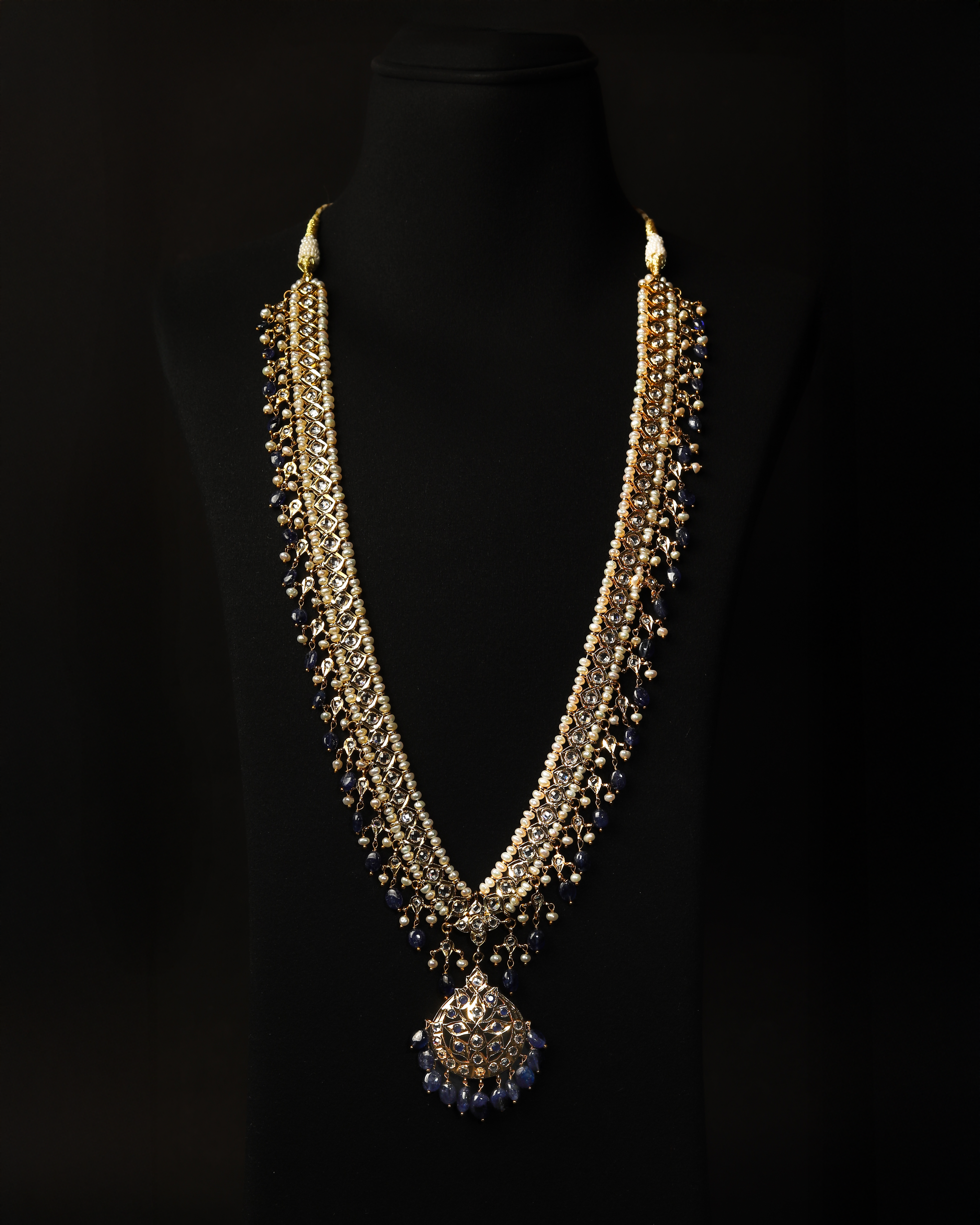 Bindi Haar – Nizami Royal Kundan Necklace Set with Blue Sapphires & Pearls