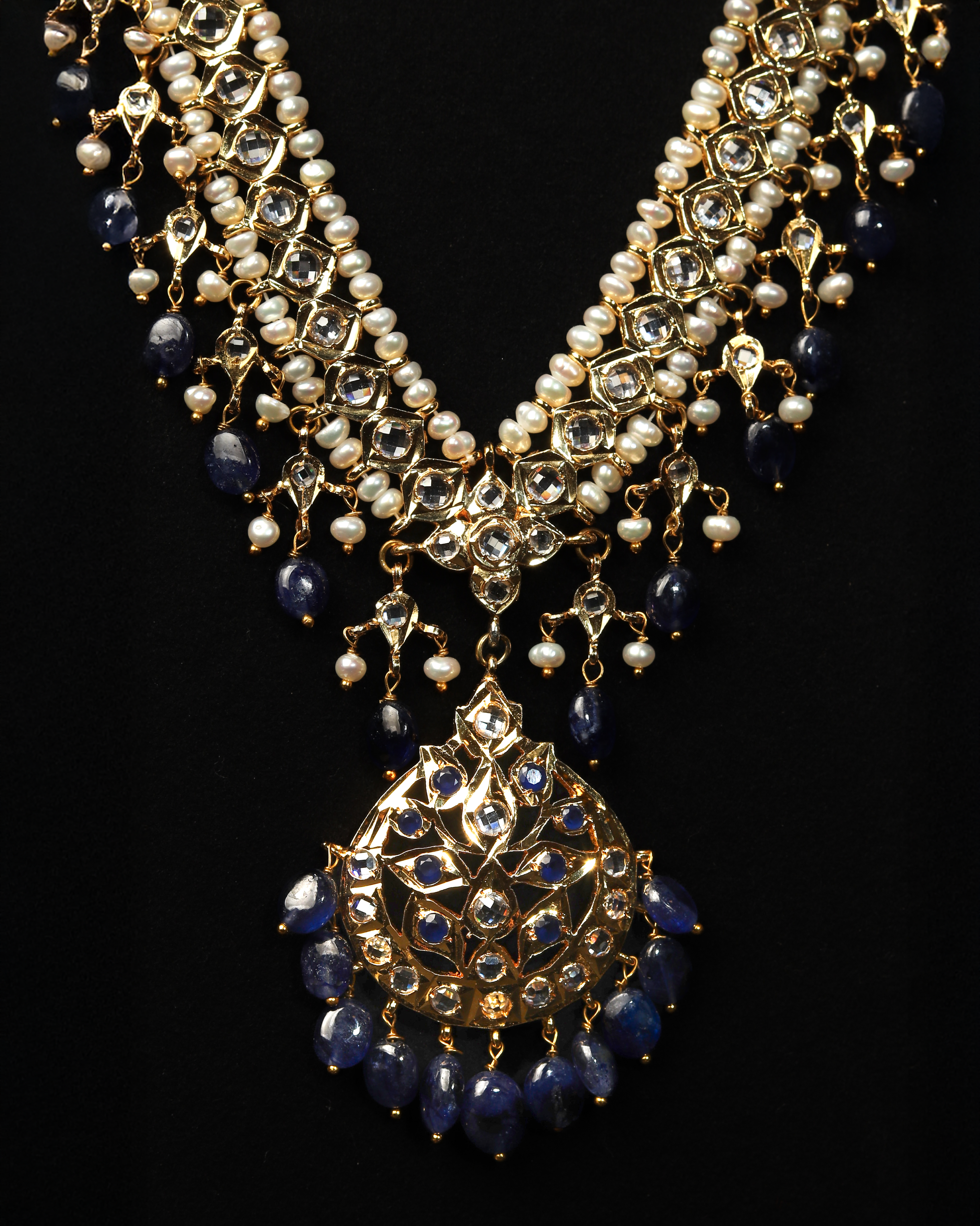 Bindi Haar – Nizami Royal Kundan Necklace Set with Blue Sapphires & Pearls