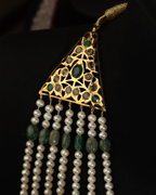 Luxury 7-Layer Satlada Necklace & Earring Set – Traditional Pearl & Deep Emerald Green Nizami Bridal Jewellery