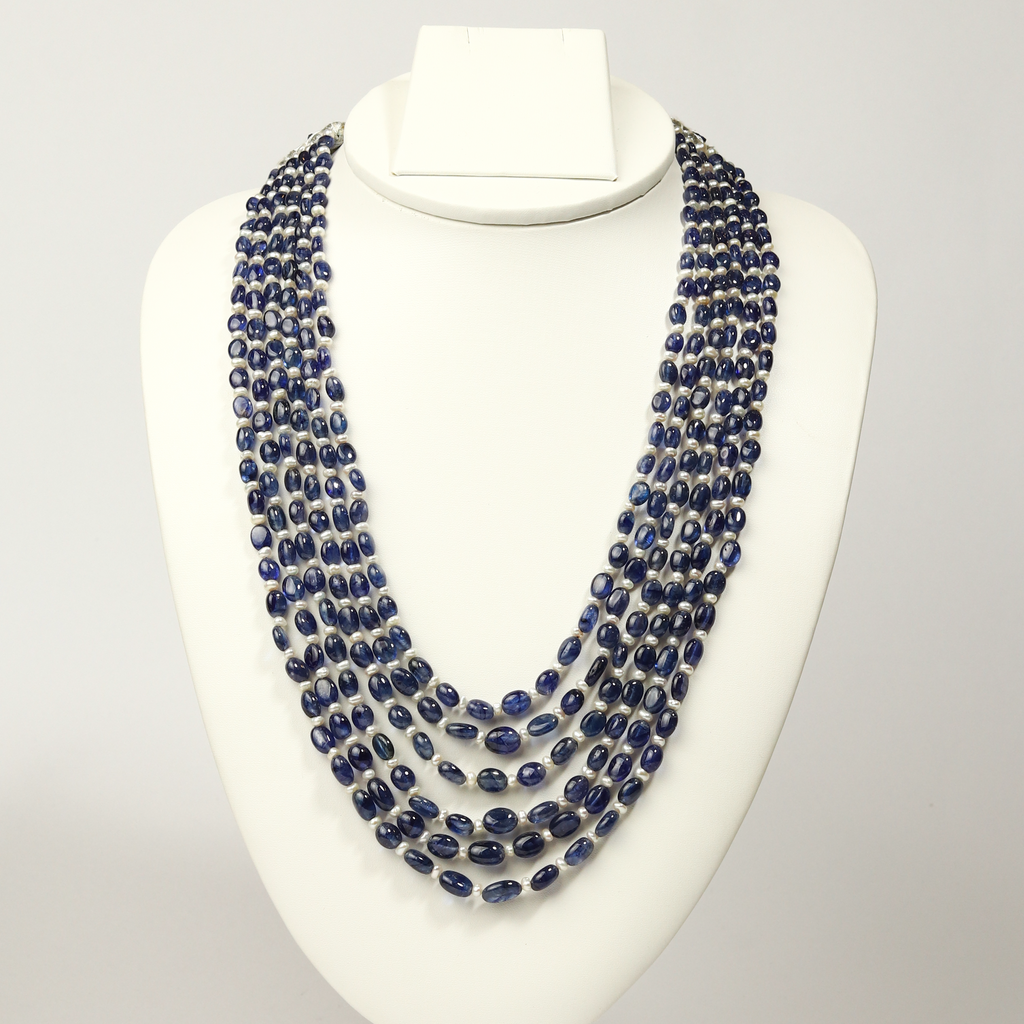 Blue Sapphire with Pearls Multi-Strand Necklace