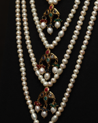Authentic Nizami Satlada Necklace (Rani Haar) – Multi-Layered Pearl & Raw Mint Emerald Bridal Jewellery