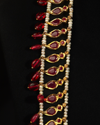 Regal Pathani Style Long Necklace & Earrings – Traditional Ruby Red Onyx & Real Pearl Bridal Set (Single Layer)