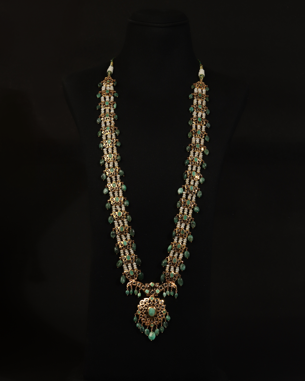 Authentic Asif Jahi Haar & Earring Set – Antique Style Raw Emerald, Pearl, and Polki Grand Necklace
