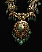 Authentic Asif Jahi Haar & Earring Set – Antique Style Raw Emerald, Pearl, and Polki Grand Necklace