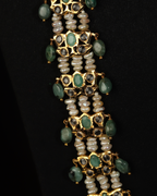Authentic Asif Jahi Haar & Earring Set – Antique Style Raw Emerald, Pearl, and Polki Grand Necklace
