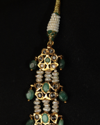 Authentic Asif Jahi Haar & Earring Set – Antique Style Raw Emerald, Pearl, and Polki Grand Necklace