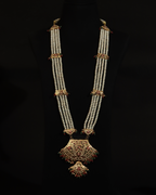 Grand Royal Jadau Real Pearl Haar – Multi-Strand Necklace with Antique Ruby & Emerald Fan Pendant