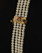 Grand Royal Jadau Real Pearl Haar – Multi-Strand Necklace with Antique Ruby & Emerald Fan Pendant